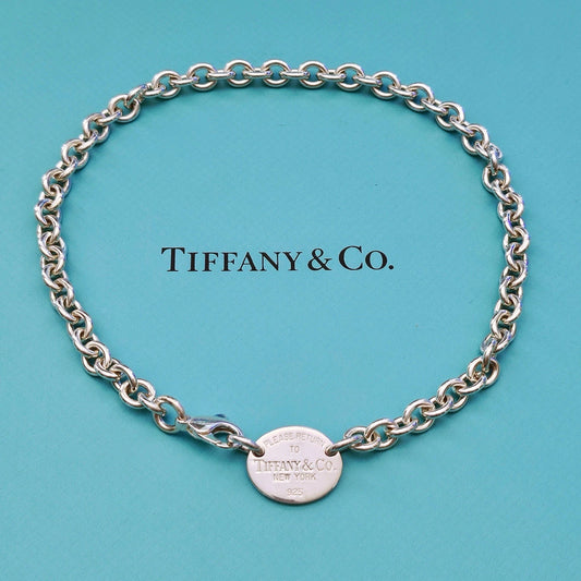 Vintage Tiffany & Co. Return To Tiffany Oval Tag Silver Choker Necklace 15"