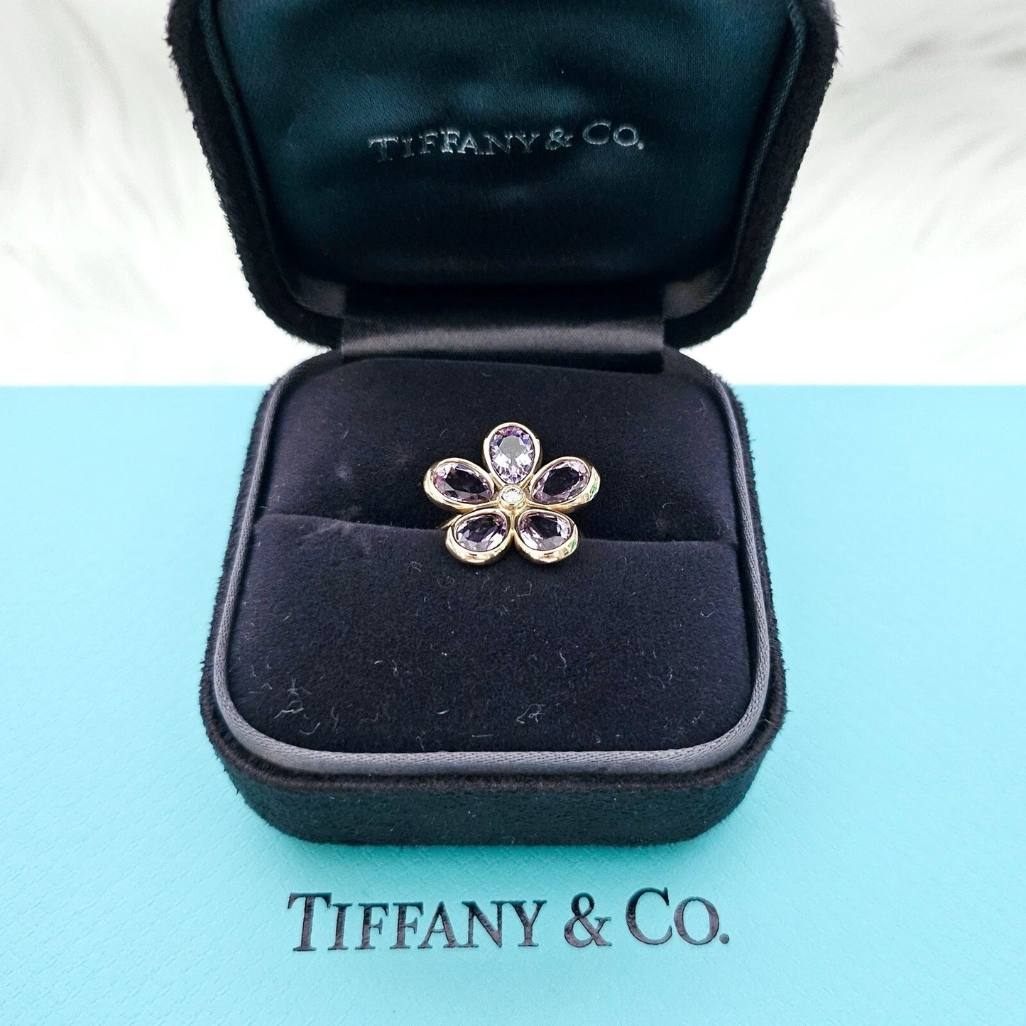 RARE Tiffany & Co. Amethyst Enchant Garden Flower Diamond Ring 18k Rose Gold Size 6