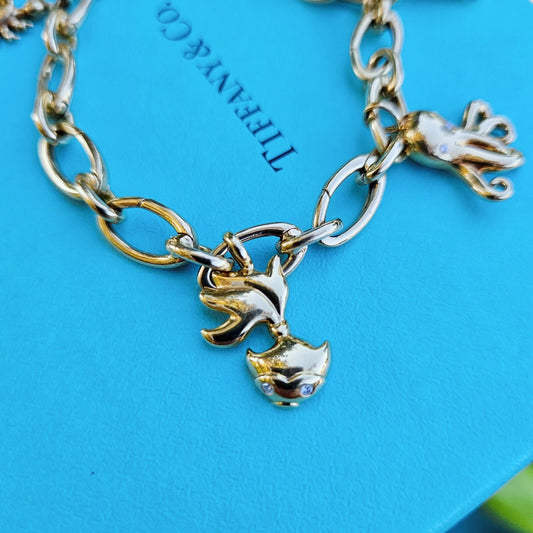 RARE Tiffany & Co. 18K Yellow Gold Koi Fish Golden Fish Diamond Charm Pendant