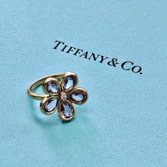 RARE Tiffany & Co. Amethyst Enchant Garden Flower Diamond Ring 18k Rose Gold Size 6