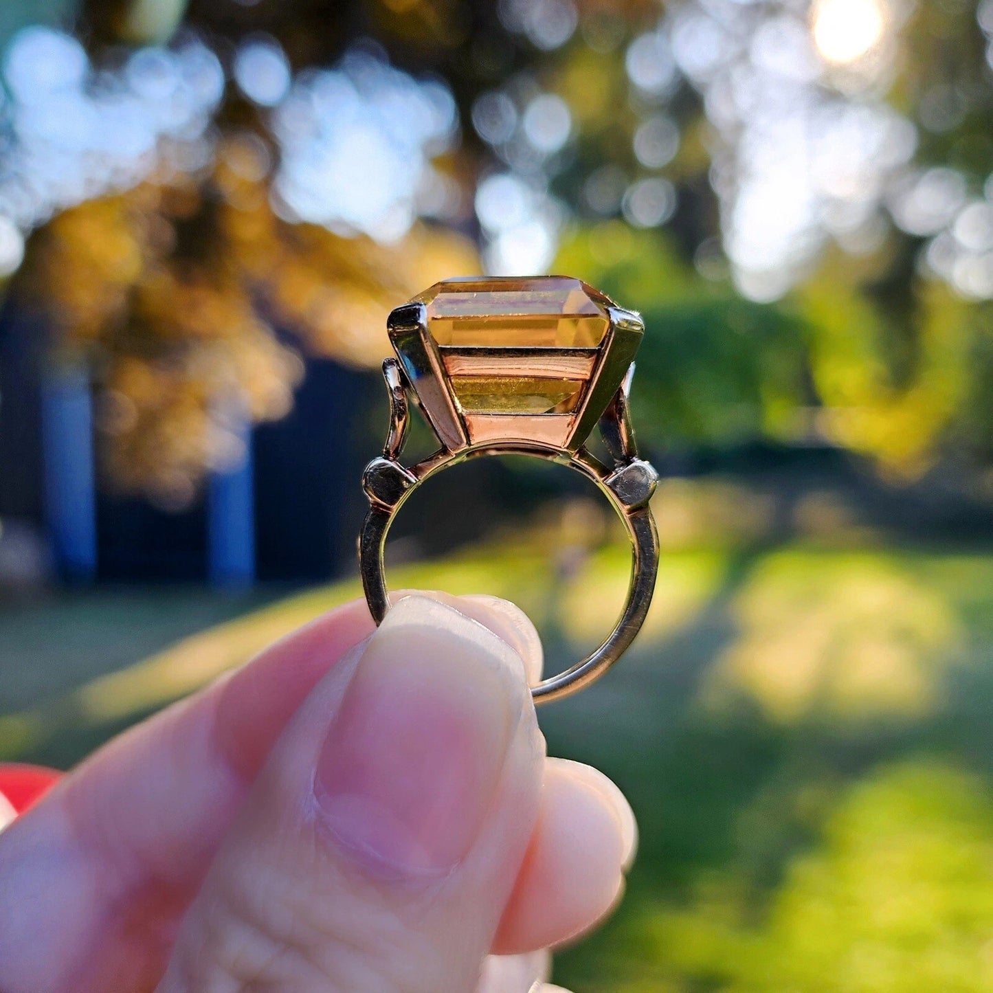 Vintage Tiffany & Co. 18.5 Ct Sparkler Emeral Cut Citrine 14k Gold Cocktail Ring