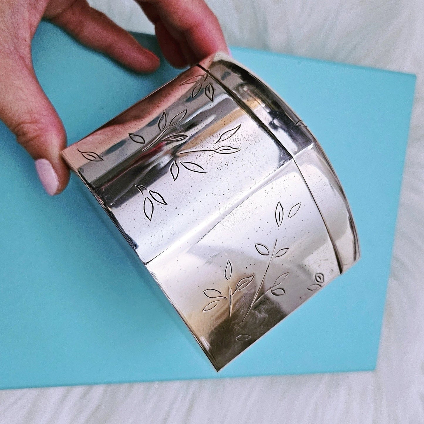 RARE Vintage Tiffany & Co. Makers Japanese Bamboo Trinket Box Sterling Silver