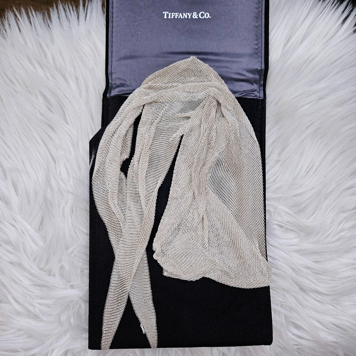 $6,000++ Tiffany & Co. Elsa Peretti Mesh Scarf Sterling Silver Necklace 41 inch