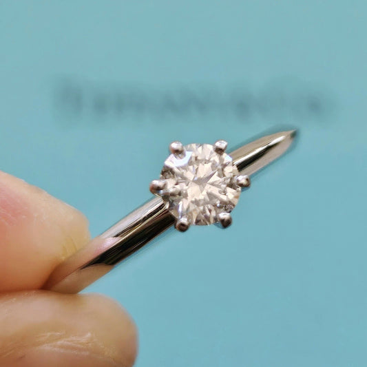 $3,500 Tiffany & Co. Solitaire Platinum Diamond Engagement Ring .33 TCW H VVS1