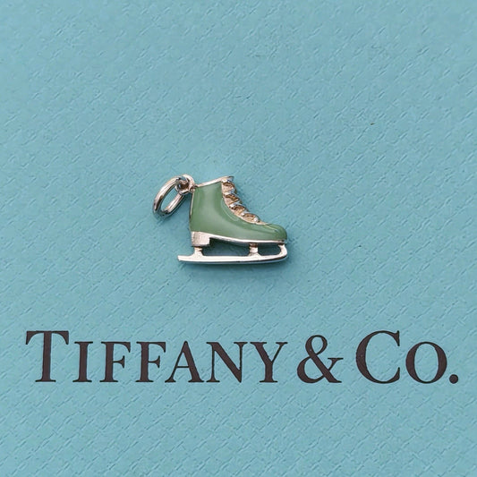 RARE Tiffany & Co. Ice Skate Shoes Blue Enamel Sterling Silver Charm Pendant