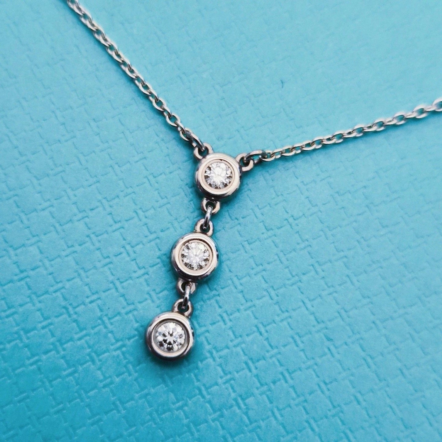 Tiffany & Co. Elsa Peretti 3 Diamonds by the Yard Drop Sterling Silver Necklace