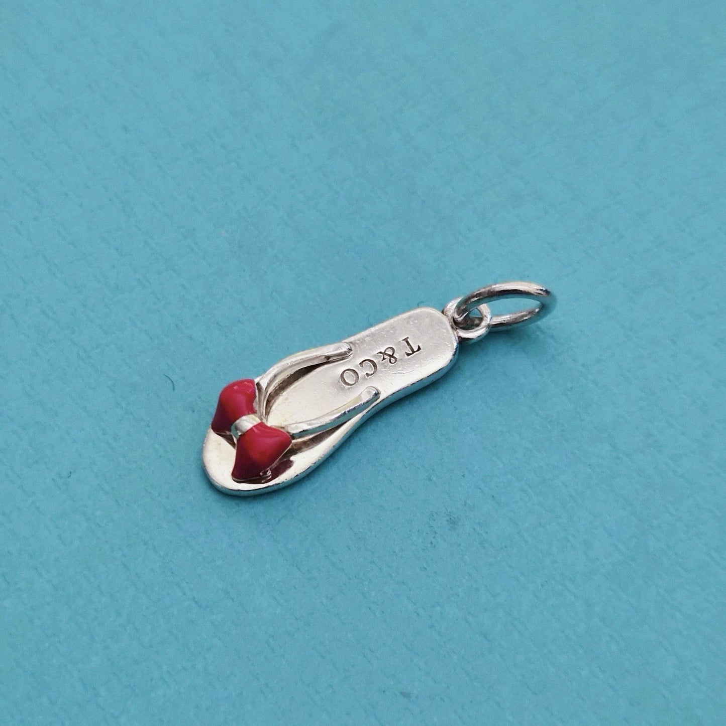 RARE Tiffany & Co. Red Bow Enamel Flip Flop Sandal Sterling Silver Charm Pendant
