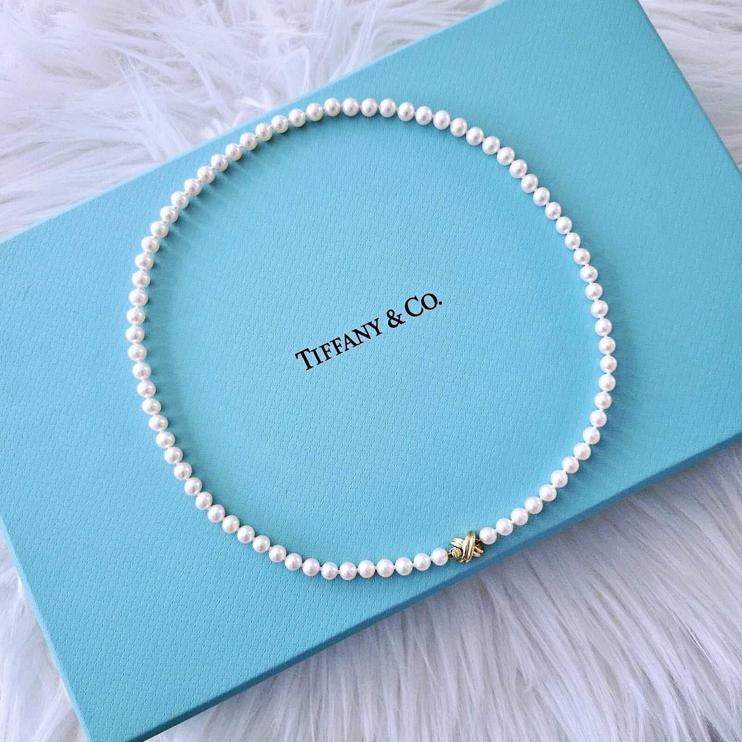 Vintage Tiffany & Co. 18k Signature X 5-5.5 mm Natural Akoya Pearl Necklace 18”