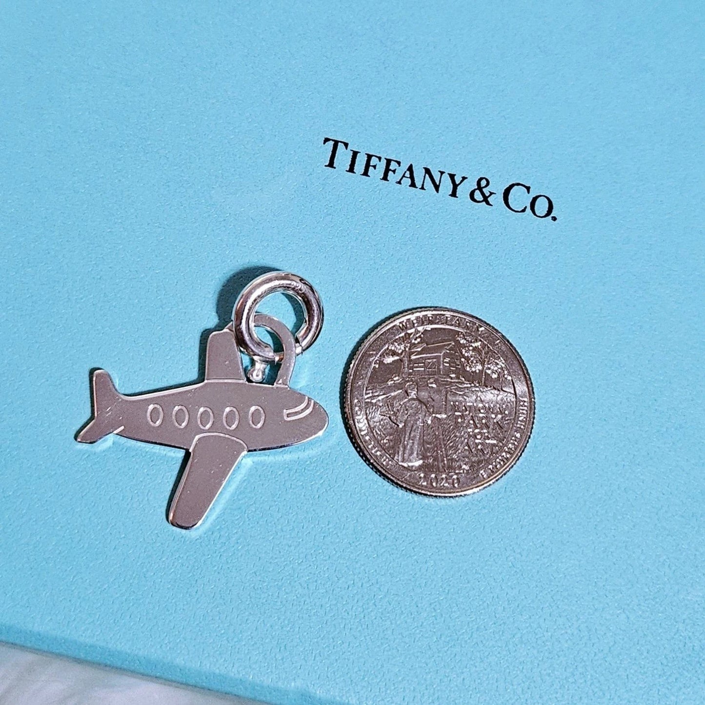 RARE Tiffany & Co. Large Airplane Tag Flat STERLING SILVER Charm Pendant