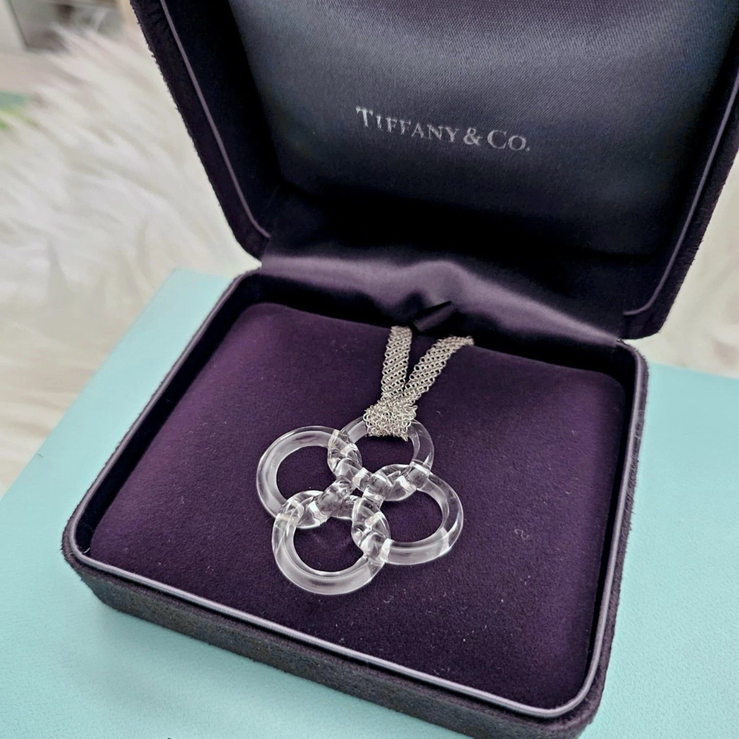 Vintage Tiffany & Co. Elsa Peretti Quadrifoglio Rock Crystal Pendant Necklace