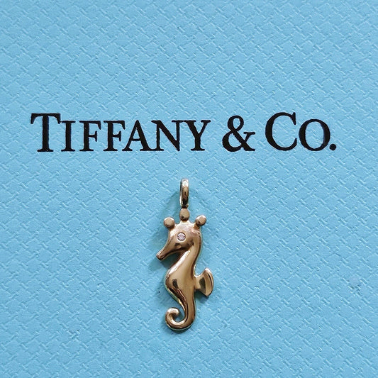 EXTREMELY RARE Tiffany & Co. 18k Yellow Gold Diamond Seahorse Charm Pendant