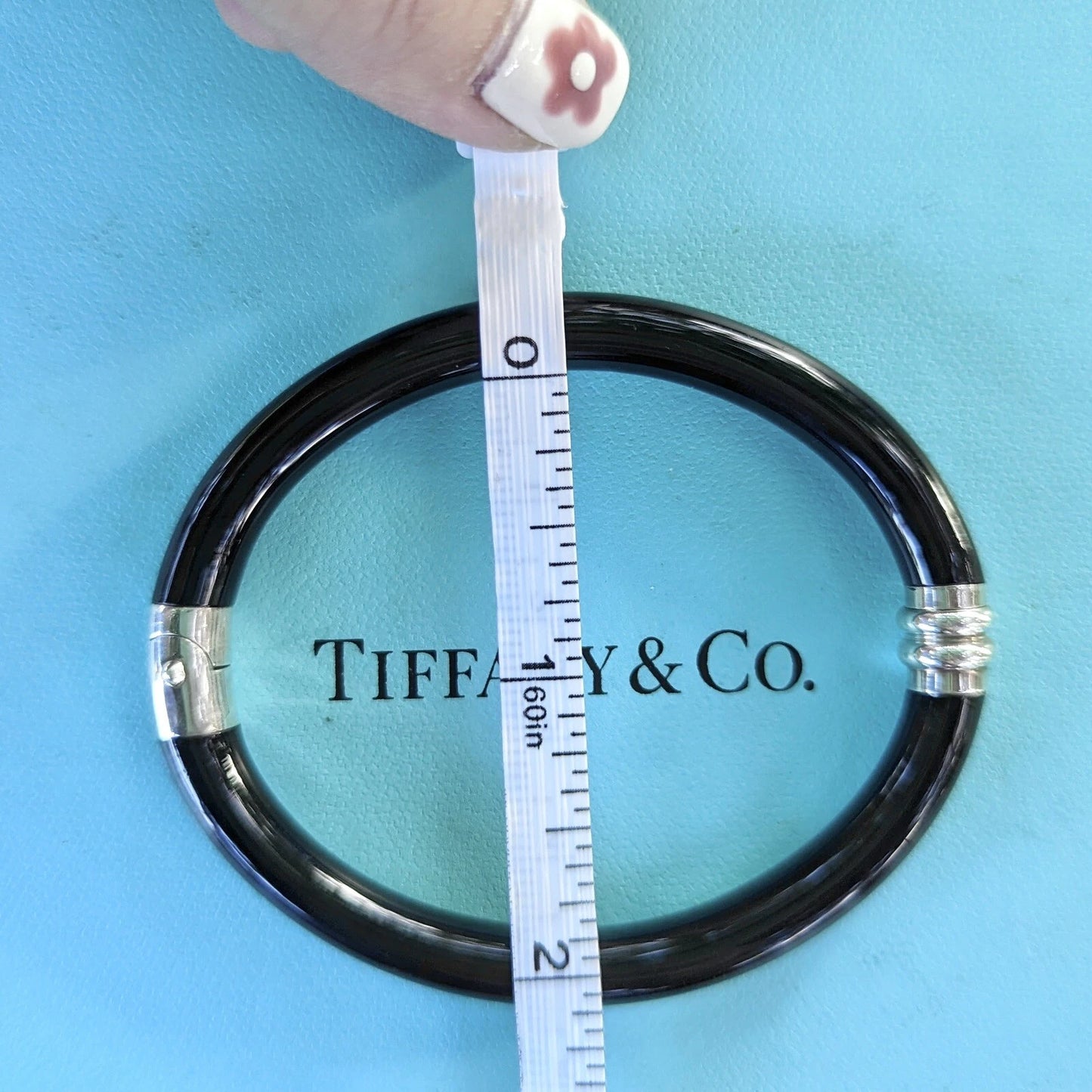 RARE Tiffany & Co Black Enamel Silver Hinge Cuff Bangle Bracelet