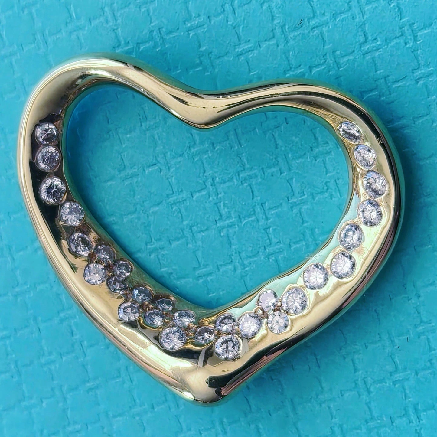 Tiffany & Co. Elsa Peretti 18K Gold Diamond Open Heart 29 Diamonds Pendant