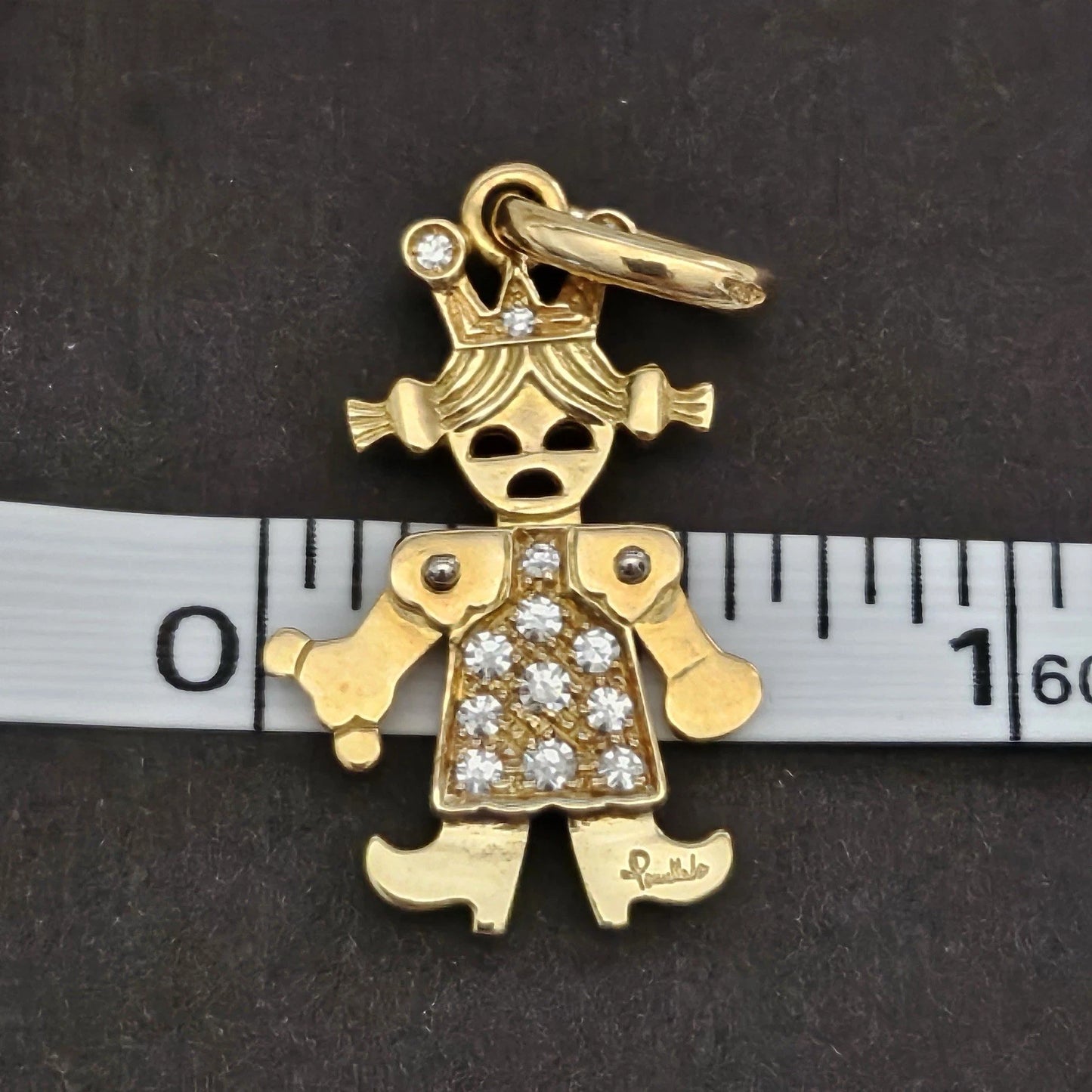 RARE Pomellato Jewelry Queen Diamond 18k Yellow Gold Charm Pendant Movable Arms