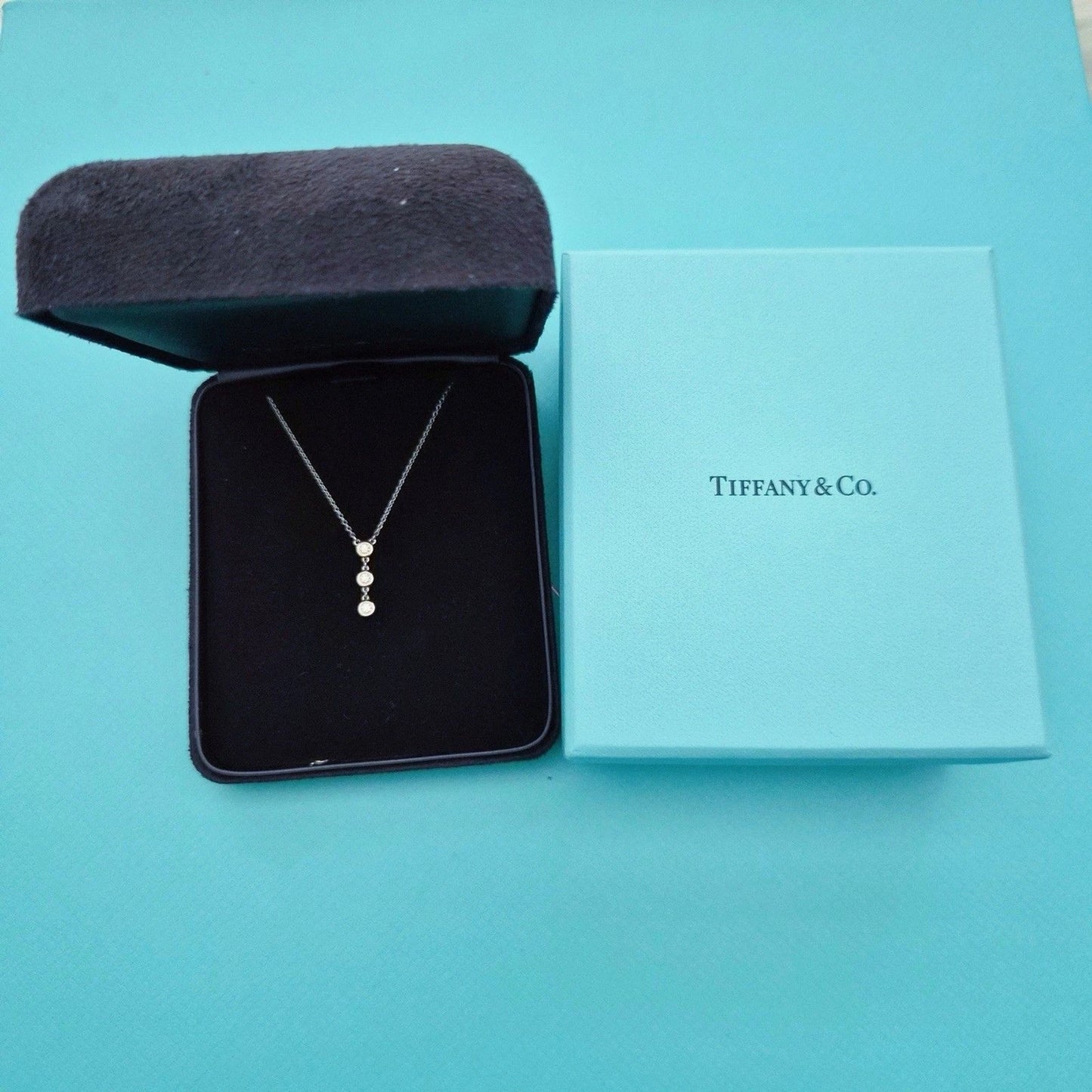Tiffany & Co. Elsa Peretti 3 Diamonds by the Yard Drop Sterling Silver Necklace