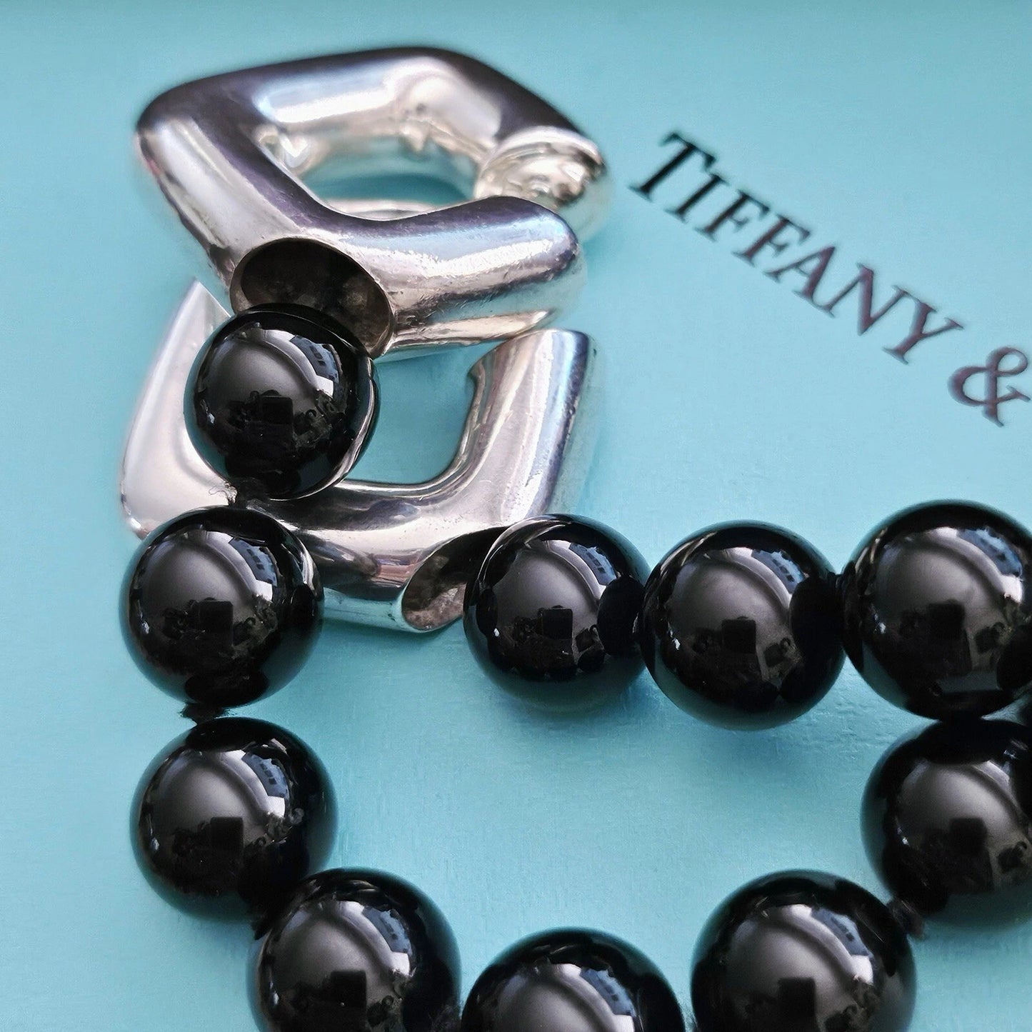 Vintage 1986 Tiffany & Co Paloma Picasso Silver Square Toggle Onyx Bead Necklace