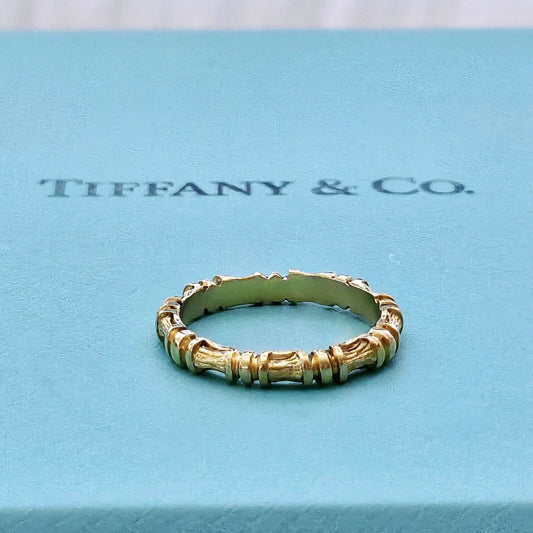 RARE Vintage Tiffany & Co. 18k Yellow Gold Bamboo Stacking Ring Band