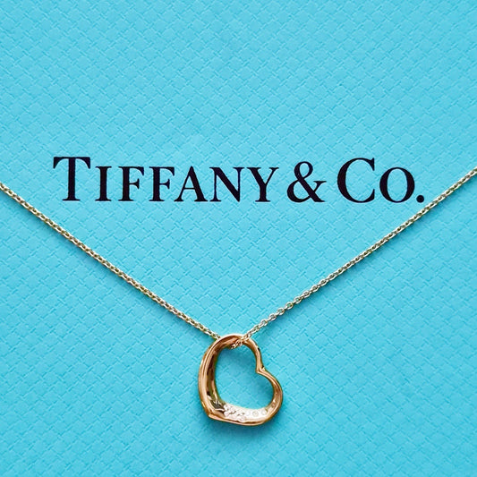 RARE Vintage Tiffany & Co. Elsa Peretti 9 Diamonds Open Heart 18k Necklace 16”