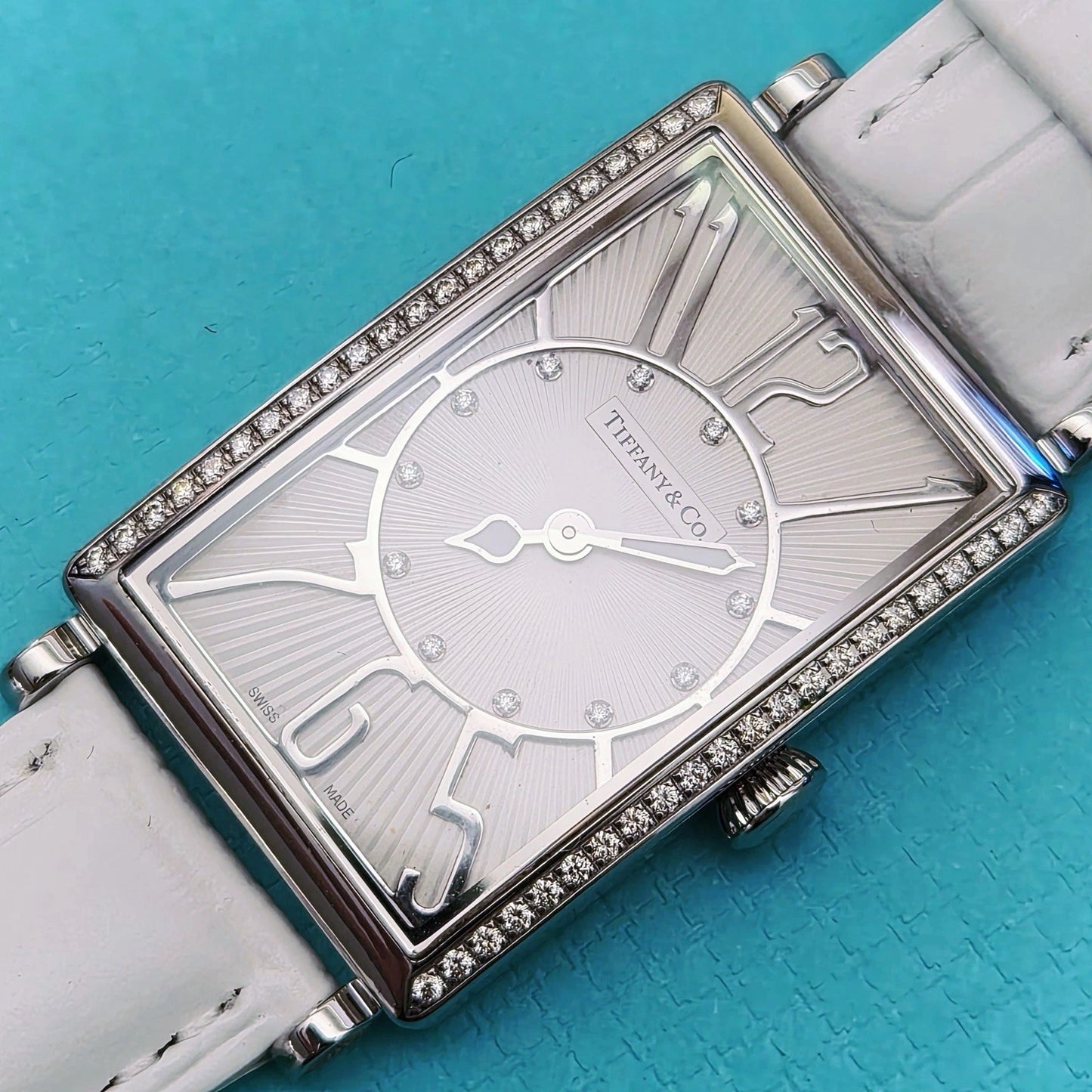RARE Tiffany & Co. Gallery Diamond Dial Rectangle Tank Wrist Watch T3968