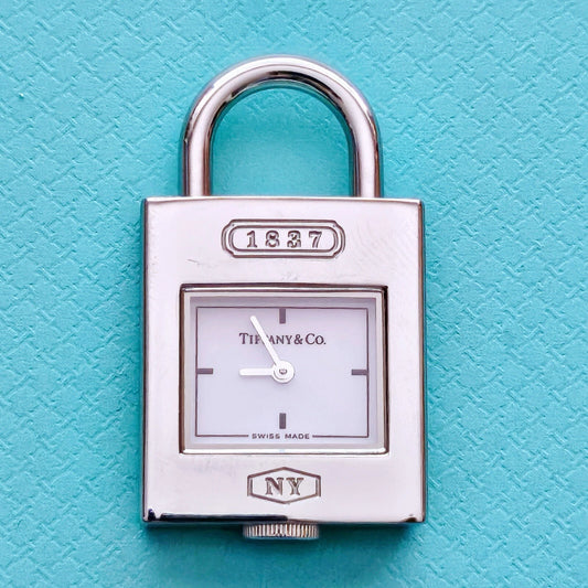 Tiffany & Co. 1837 White Dial Padlock Stainless Steel Charm Pendant Swiss Watch