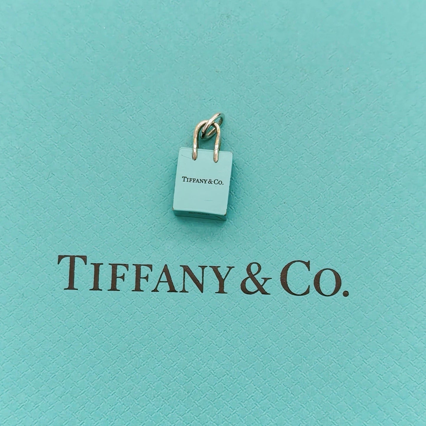 Tiffany & Co. Blue Enamel Sterling Silver Shopping Bag Charm Pendant