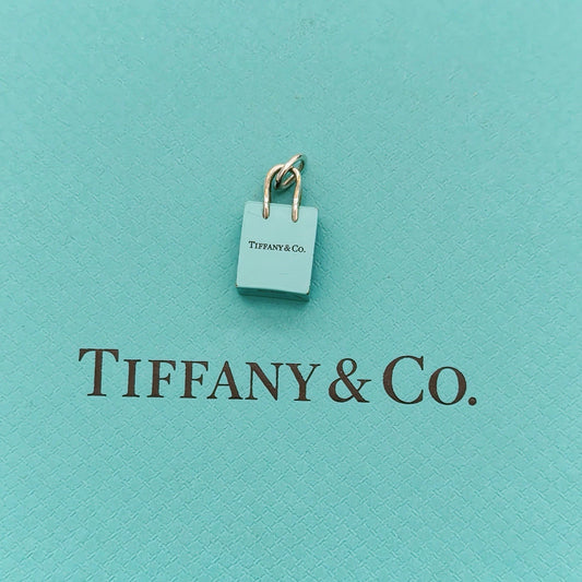 Tiffany & Co. Blue Enamel Sterling Silver Shopping Bag Charm Pendant