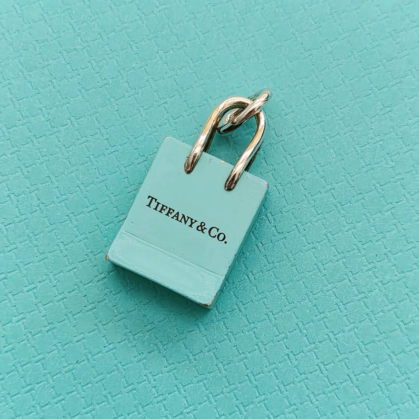 Tiffany & Co. Blue Enamel Sterling Silver Shopping Bag Charm Pendant