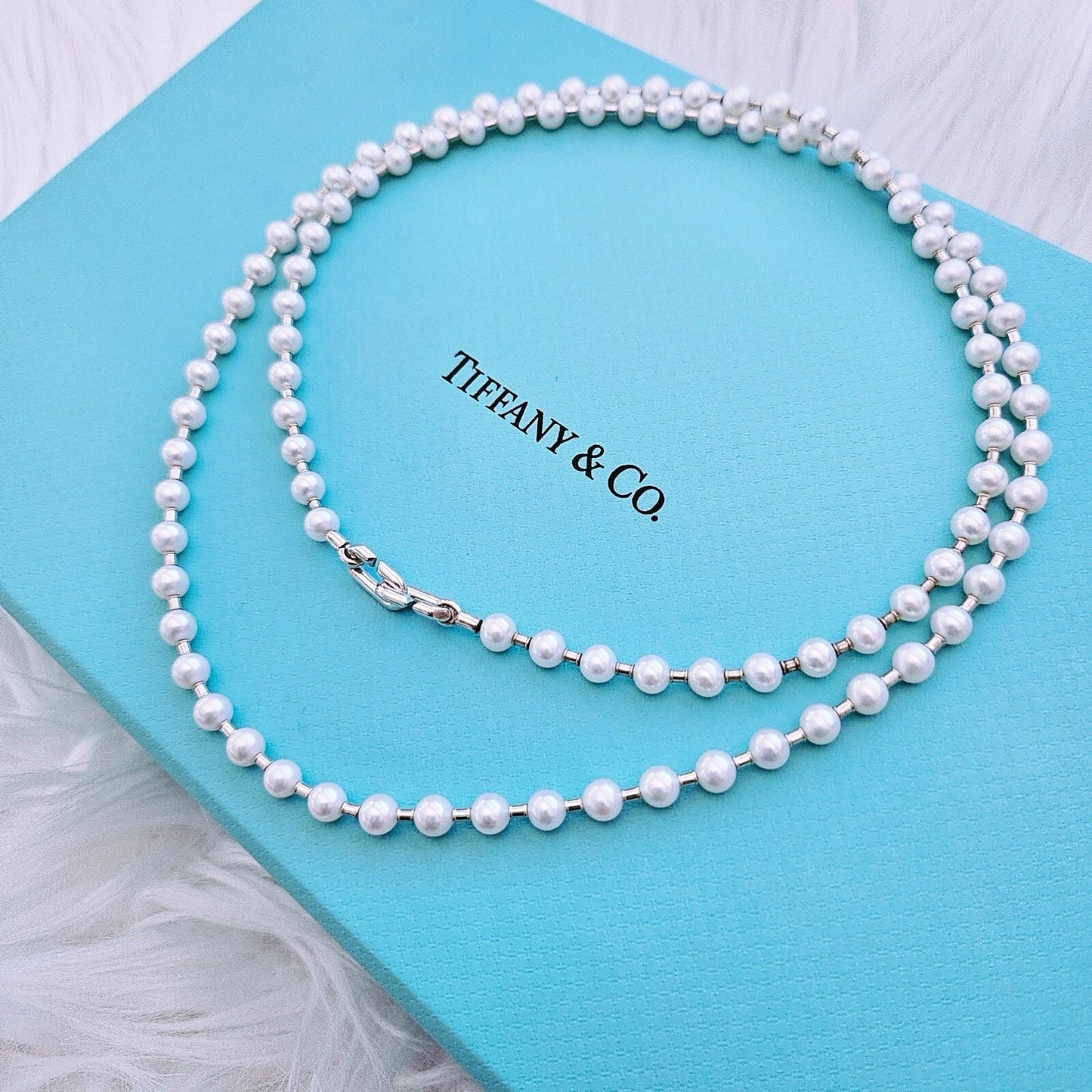Tiffany & Co. Freshwater Pearl Wrap Necklace in Sterling Silver 5-6mm 32”