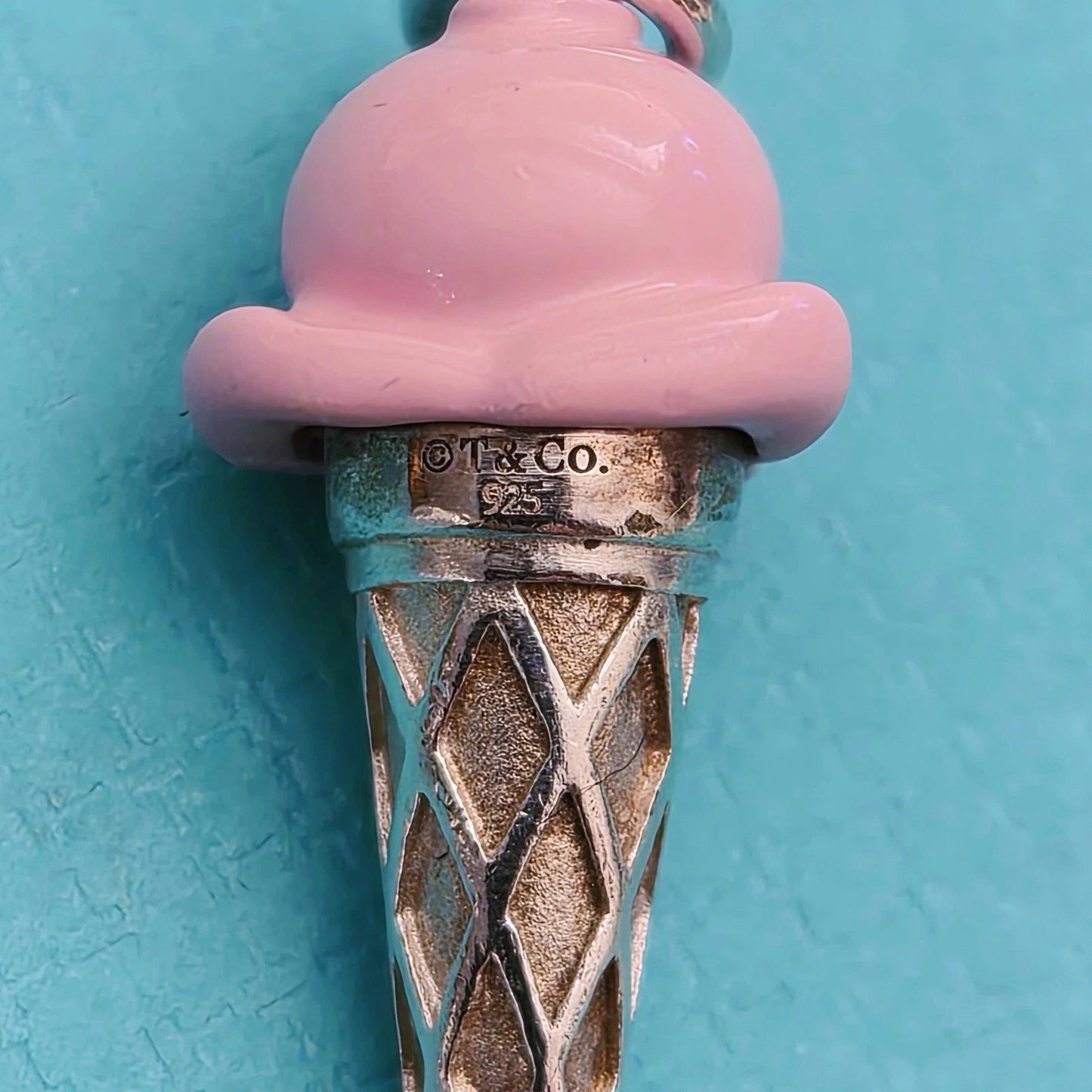 RARE Tiffany & Co. Pink Enamel Ice-cream Cone Sterling Silver Charm Pendant