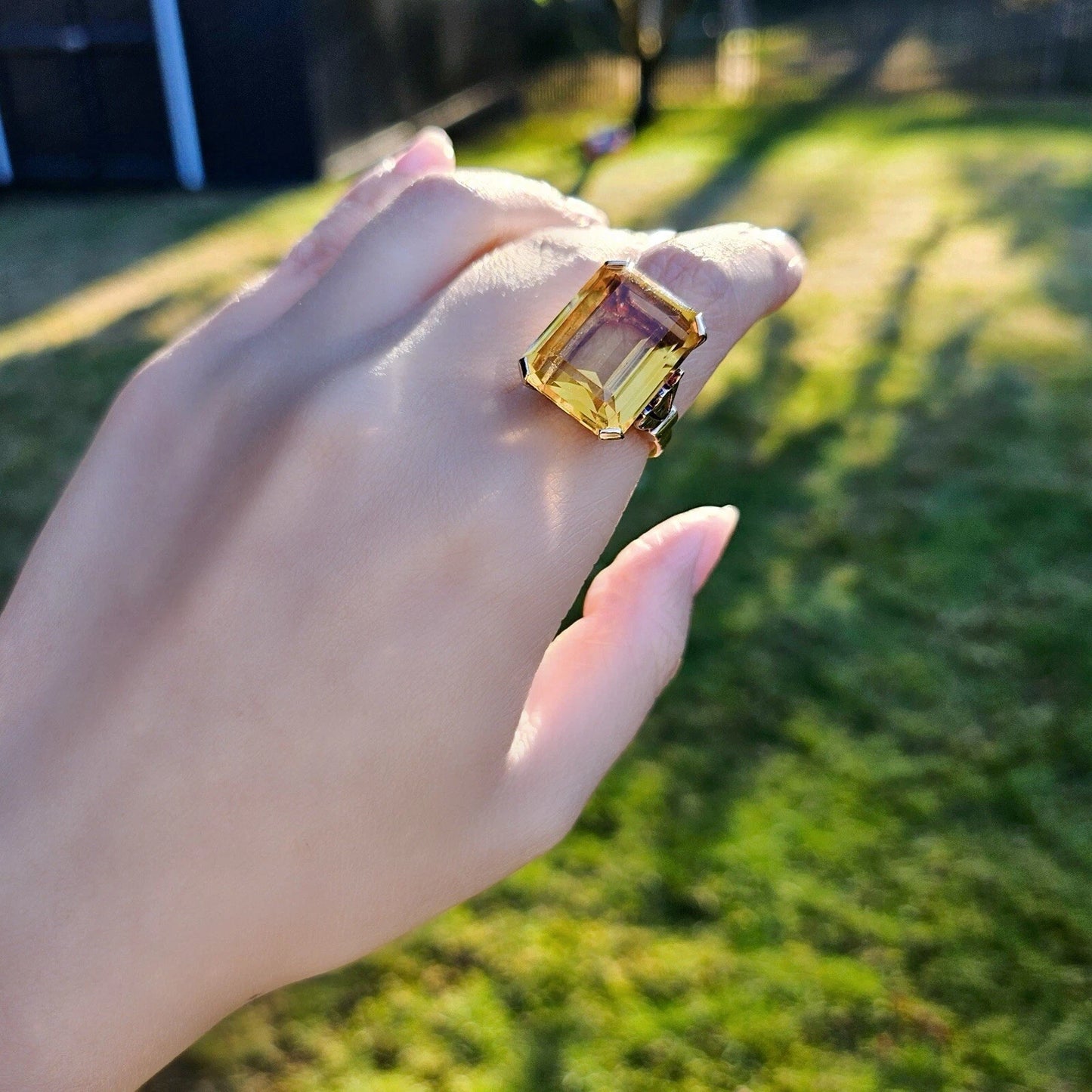 Vintage Tiffany & Co. 18.5 Ct Sparkler Emeral Cut Citrine 14k Gold Cocktail Ring