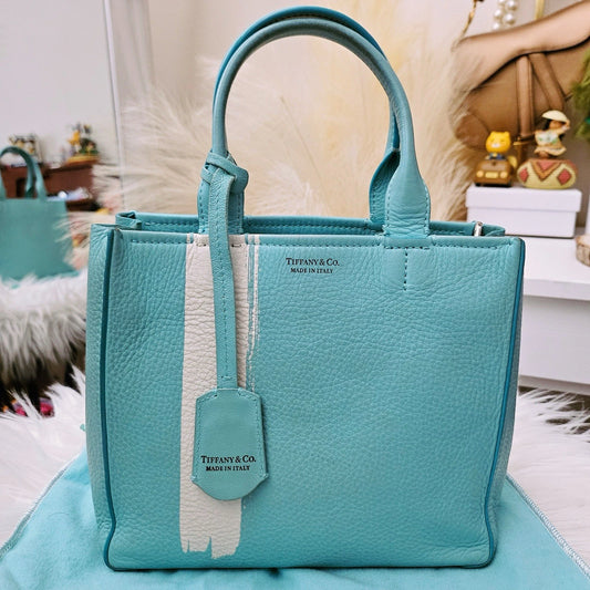 Super RARE Tiffany & Co. Micro White Brushtroke Grain Calfskin Leather Tote Bag