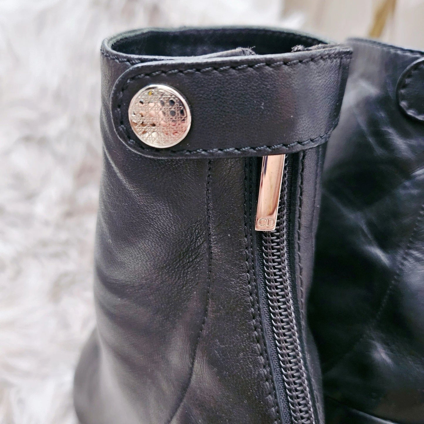 RARE Vintage Christian Dior Black Leather Ankle Boots Women Size 36