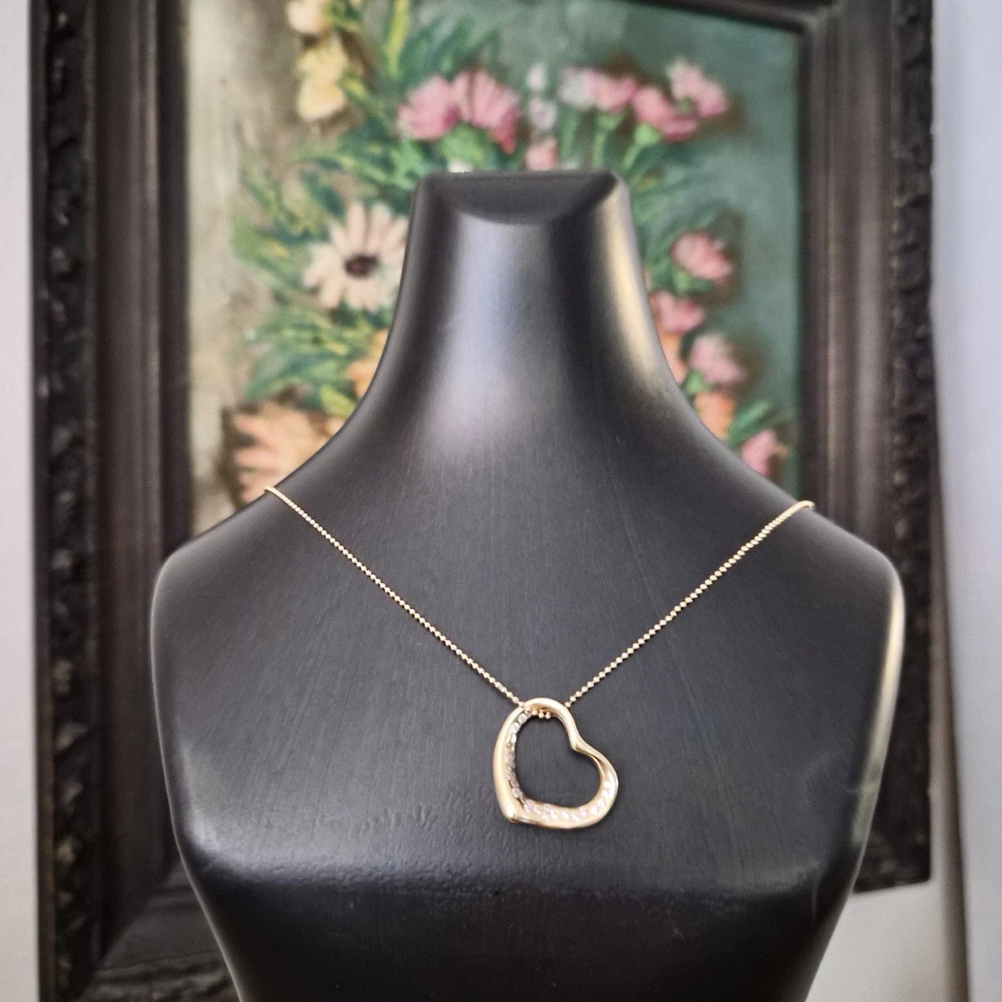 Tiffany & Co. Elsa Peretti 18K Gold Diamond Open Heart 29 Diamonds Pendant