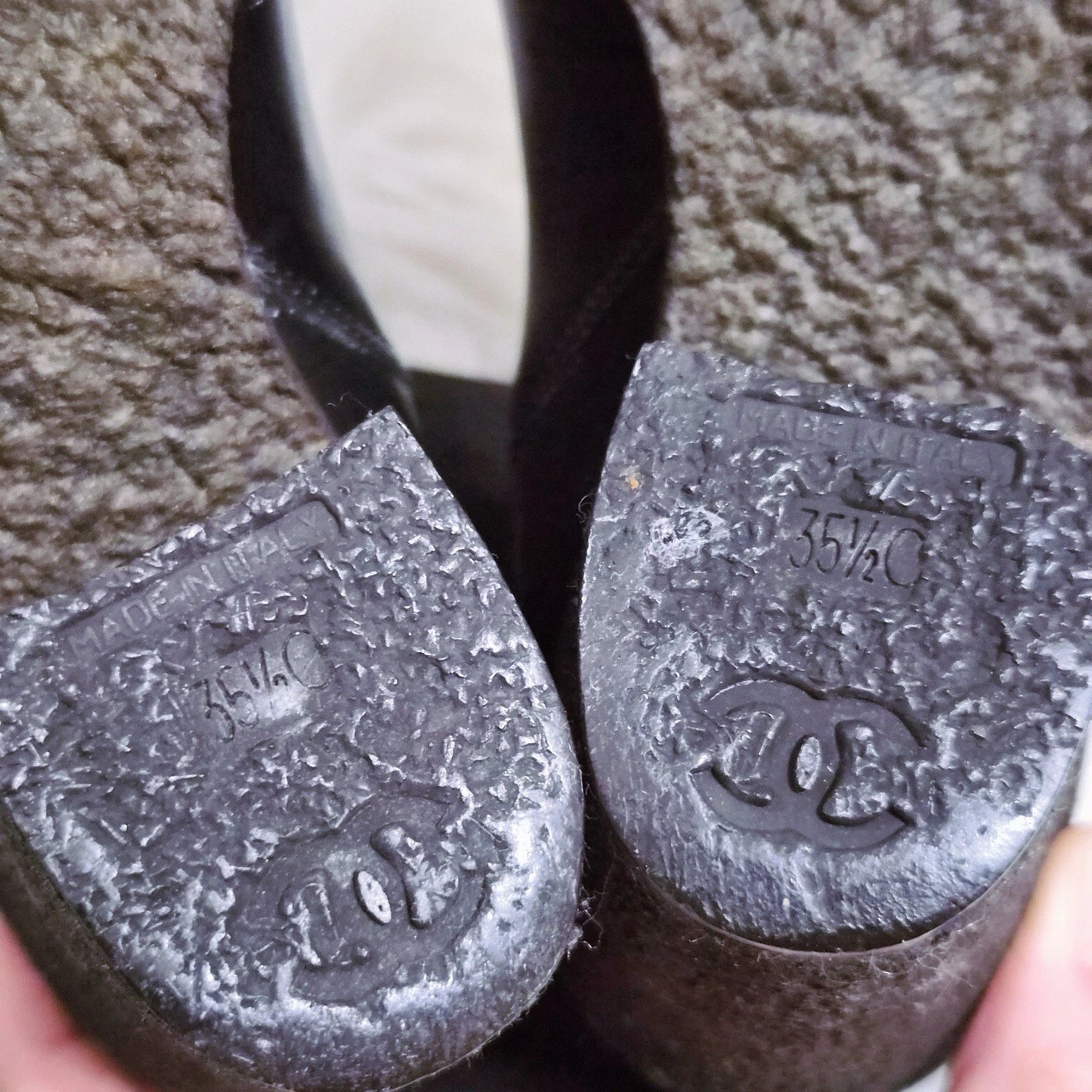 CHANEL Black Leather Knee High Boots Single CC Logo Size 35.5 Made in Italy