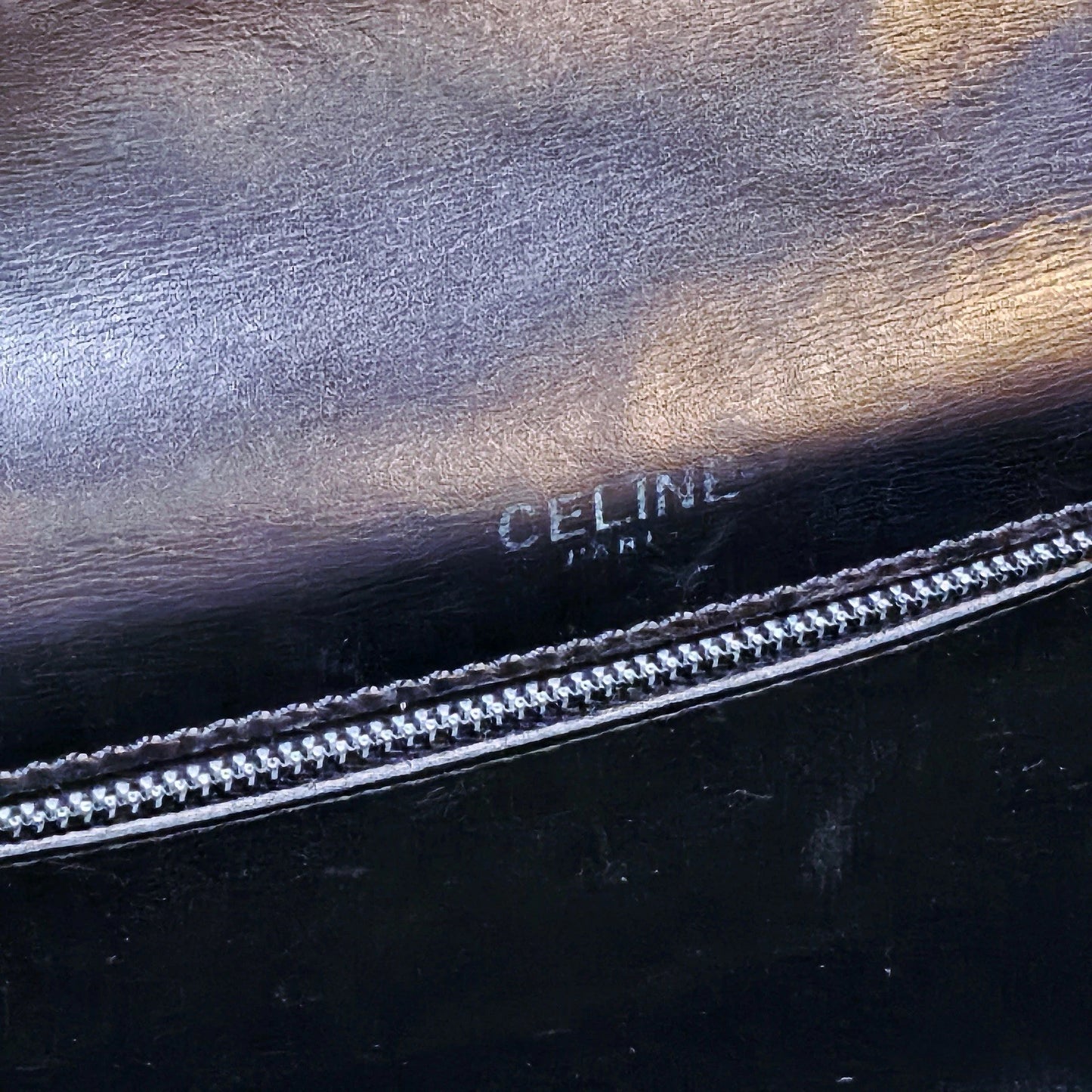 Vintage CELINE Black Leather And Gold Tone Circa 1990 Top Handle Handbag