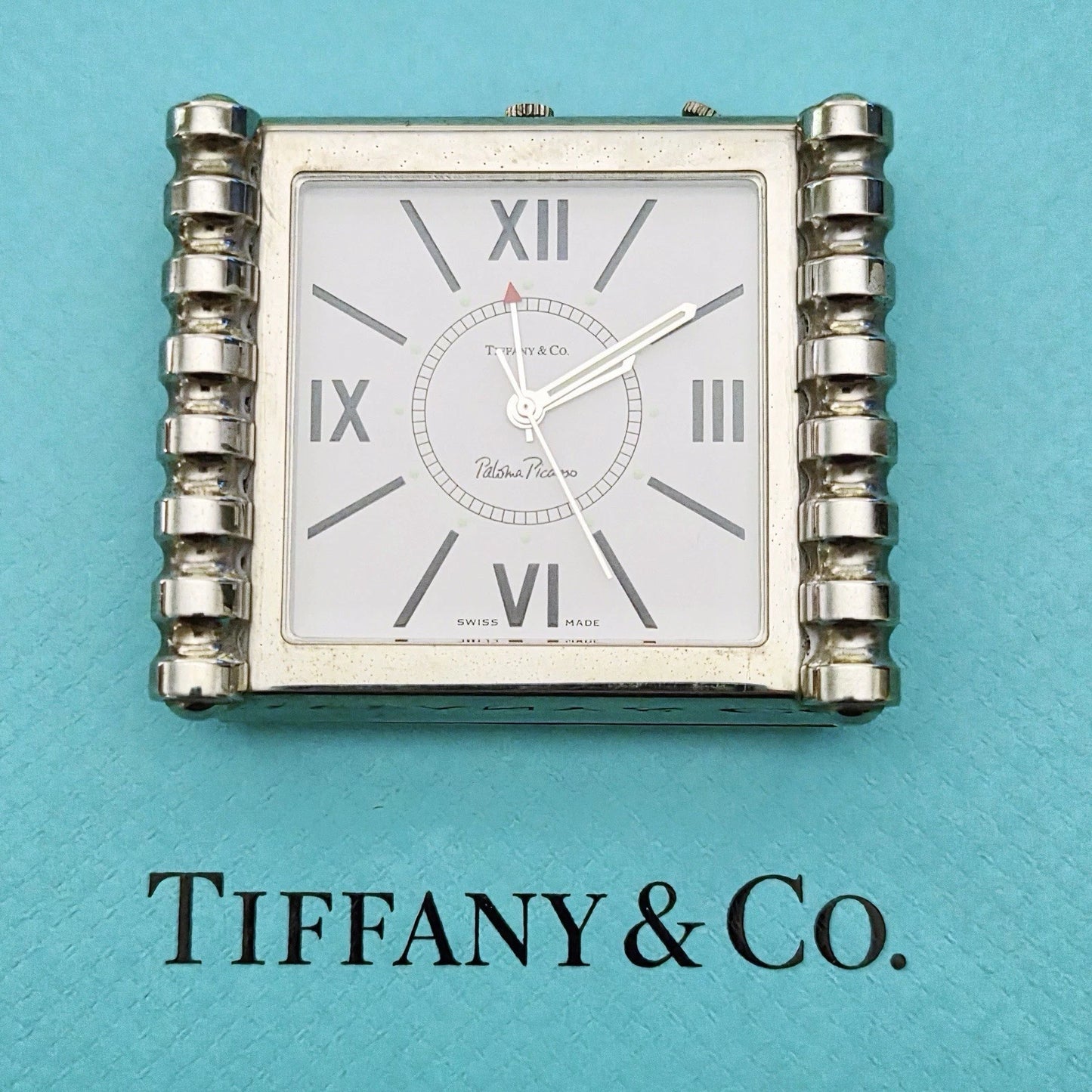 RARE Vintage Tiffany & Co Paloma Picasso Swiss Travel Desk Clock MCM Retro