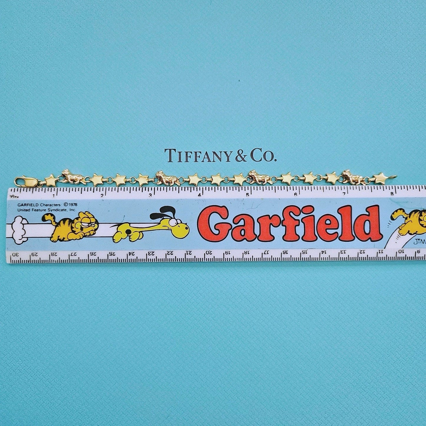 OOAK Vintage Tiffany & Co. Chain Of Star Bulldog Puffed Link 18k Yellow Gold Bracelet