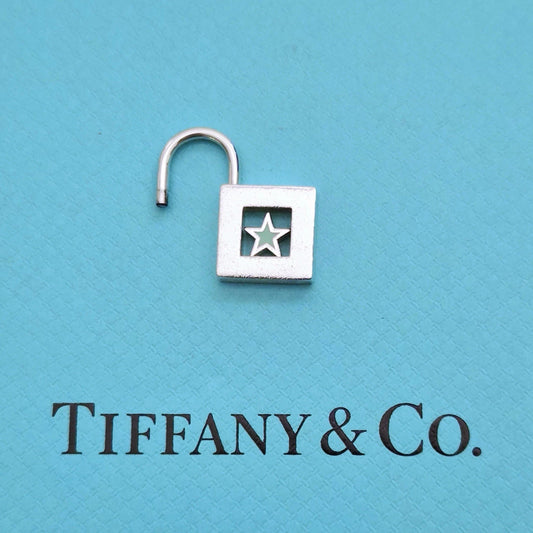 RARE Tiffany & Co Blue Enamel Star Lock Padlock Openable Charm Pendant