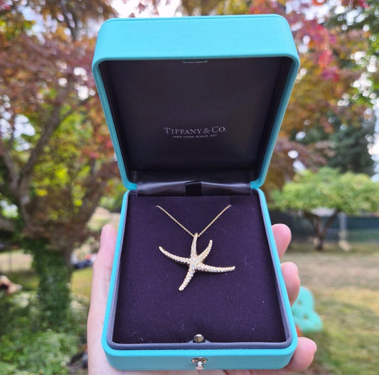 Vintage Tiffany & Co. Elsa Peretti 18k Pave Diamond Large Starfish Necklace