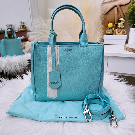 Super RARE Tiffany & Co. Micro White Brushtroke Grain Calfskin Leather Tote Bag