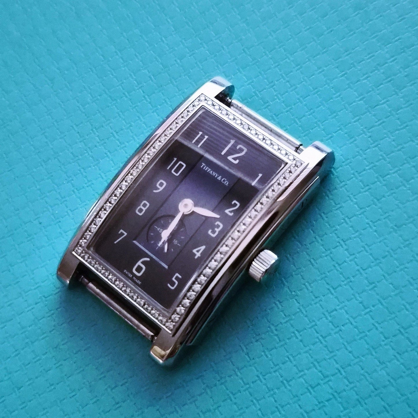 Tiffany & Co. Blue Dial Diamond Bezel Rectangular Quartz Movement w Buckle