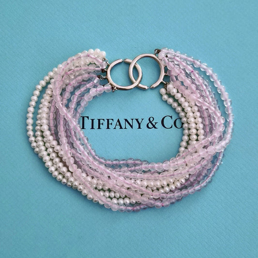 Vintage Tiffany & Co. Paloma Picasso Torsade Rose Quartz & Pearl Silver Bracelet