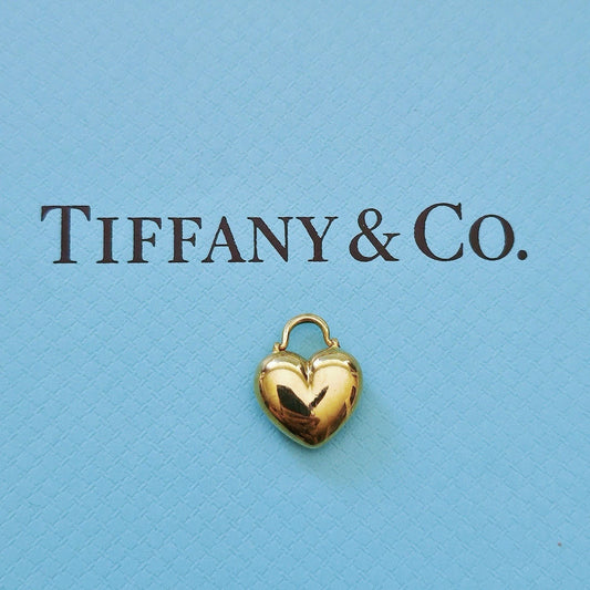 RARE Vintage Tiffany & Co. 18k Yellow Gold Puffy Heart Lock Pendant Charm