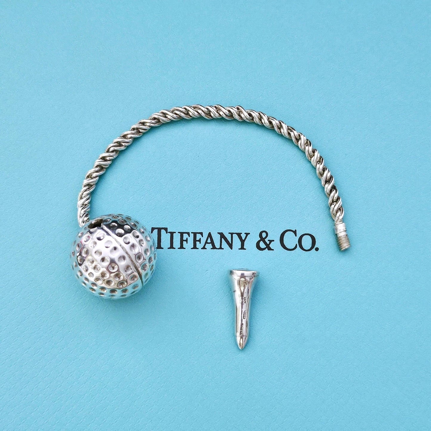 OOAK Vintage 1980s Tiffany & Co. Golf Ball and Tee Silver Key Ring