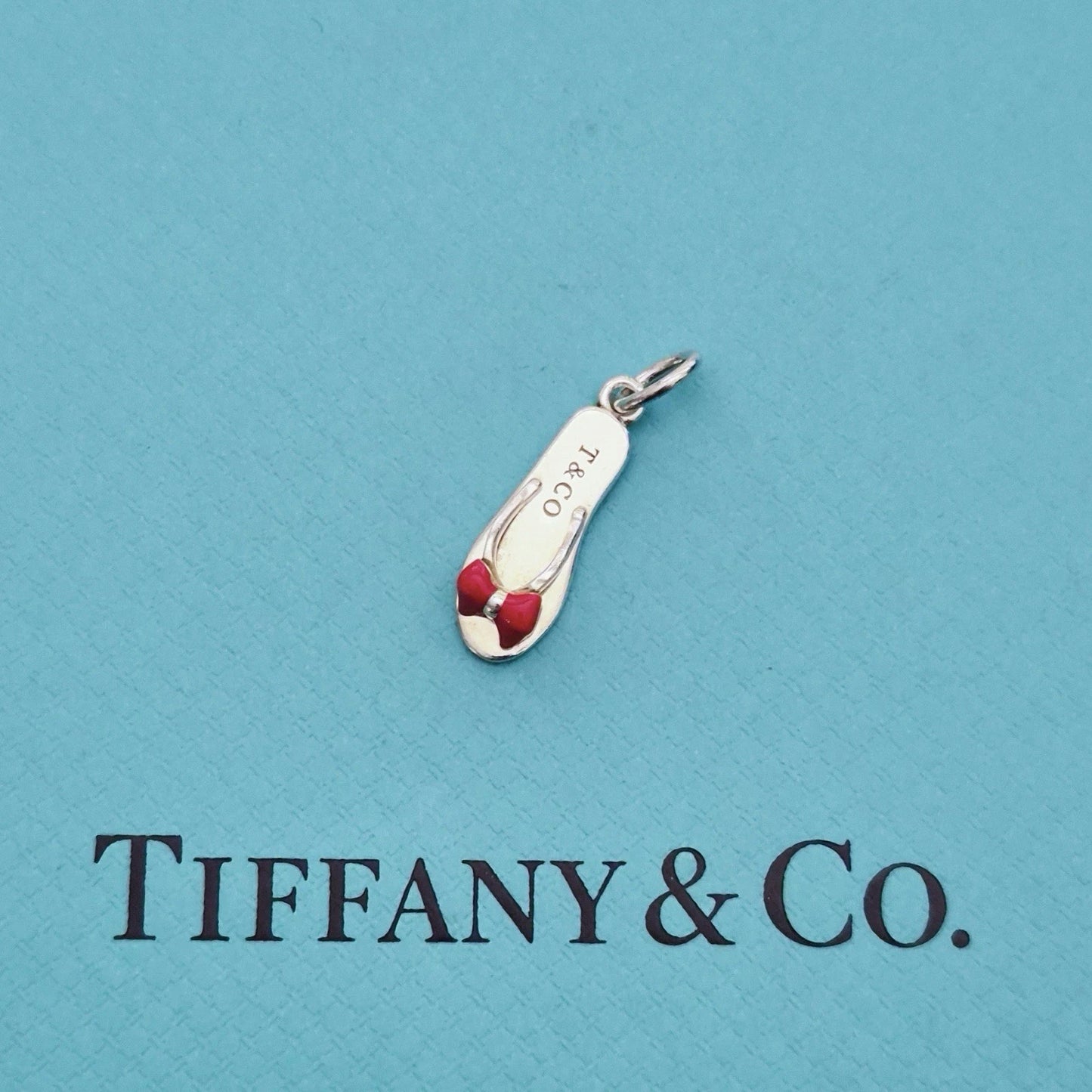 RARE Tiffany & Co. Red Bow Enamel Flip Flop Sandal Sterling Silver Charm Pendant