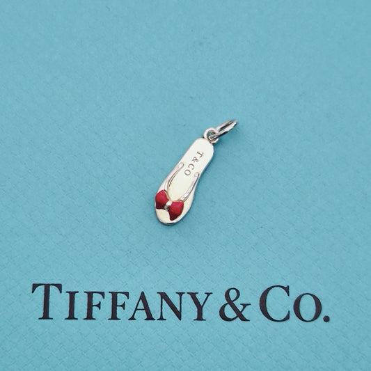 RARE Tiffany & Co. Red Bow Enamel Flip Flop Sandal Sterling Silver Charm Pendant