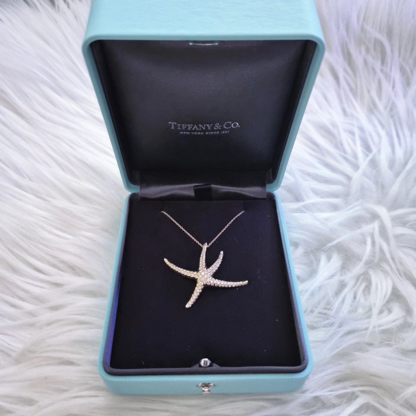 Vintage Tiffany & Co. Elsa Peretti 18k Pave Diamond Large Starfish Necklace
