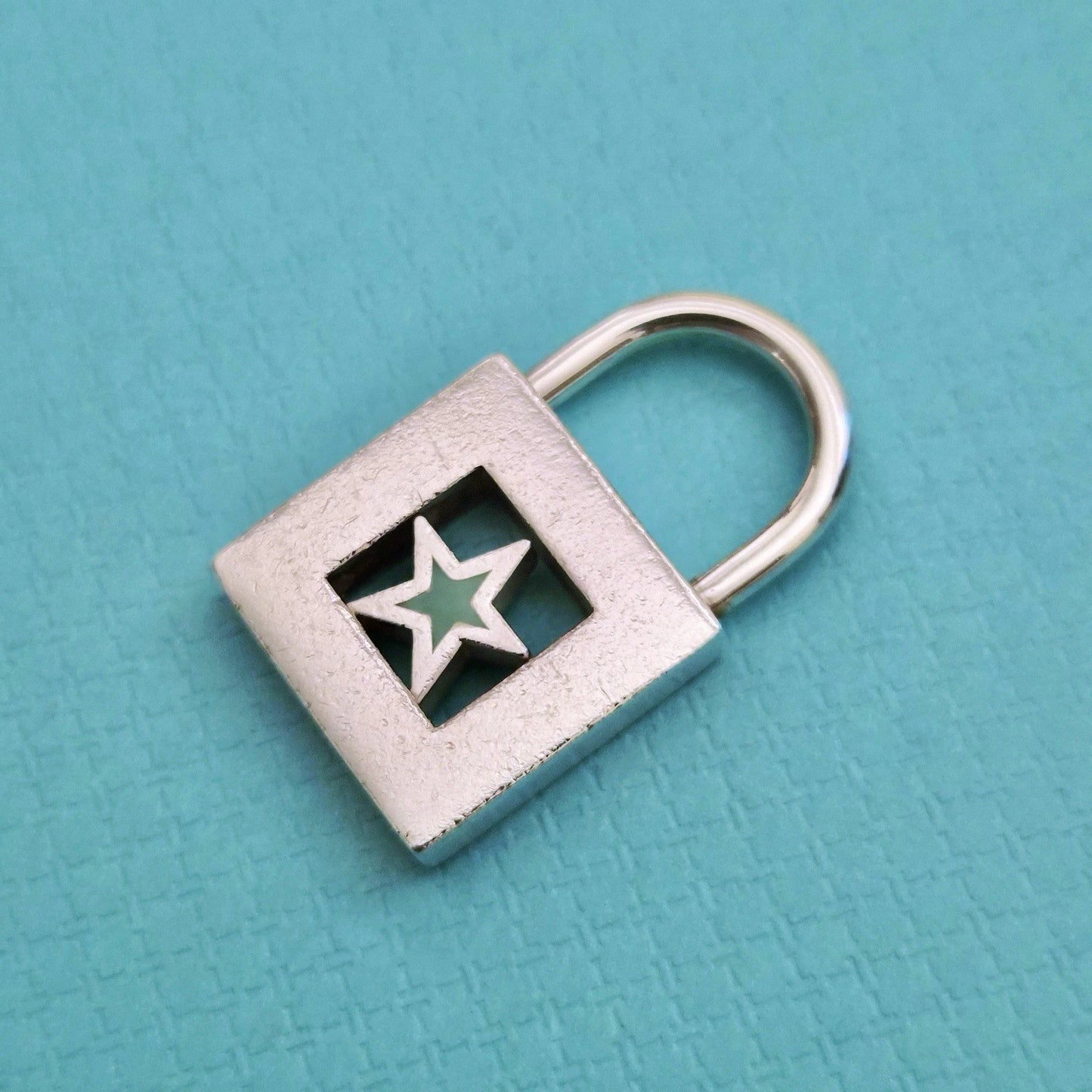 RARE Tiffany & Co Blue Enamel Star Lock Padlock Openable Charm Pendant