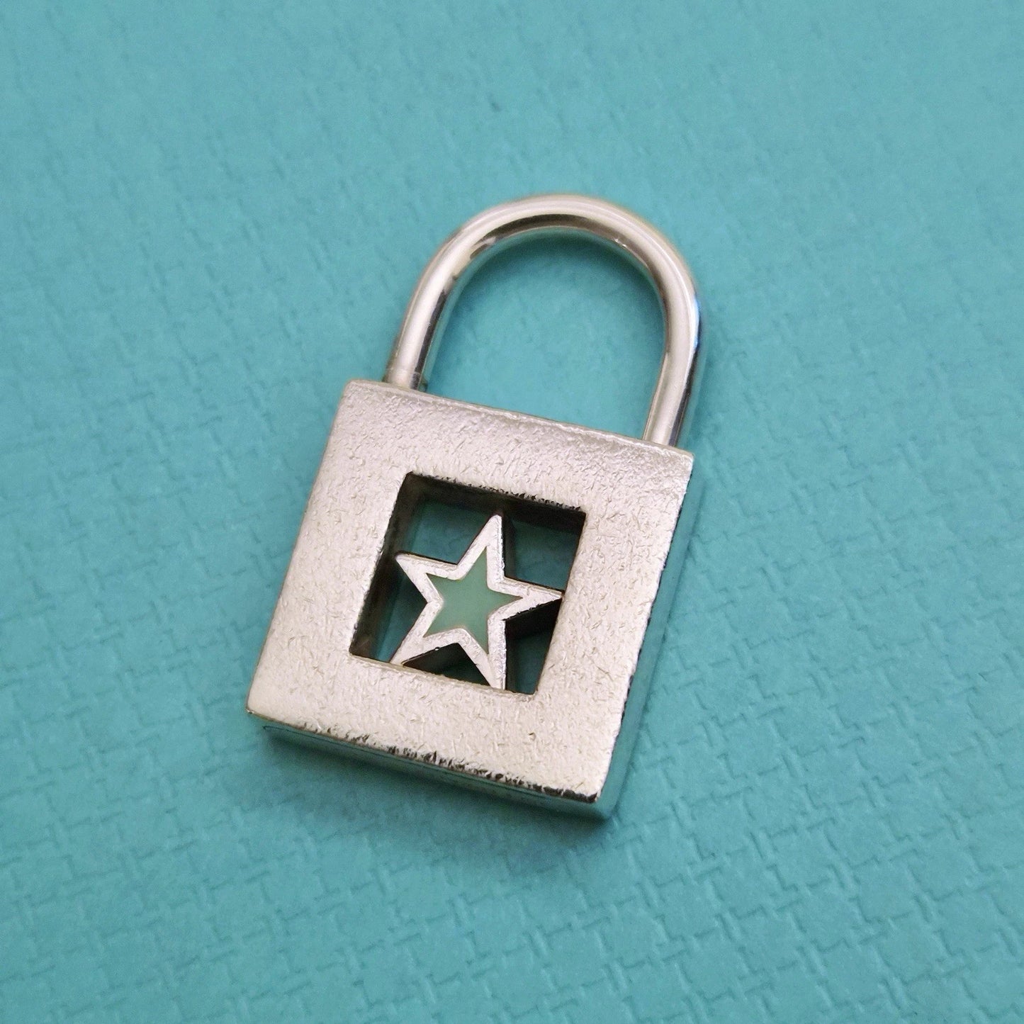 RARE Tiffany & Co Blue Enamel Star Lock Padlock Openable Charm Pendant