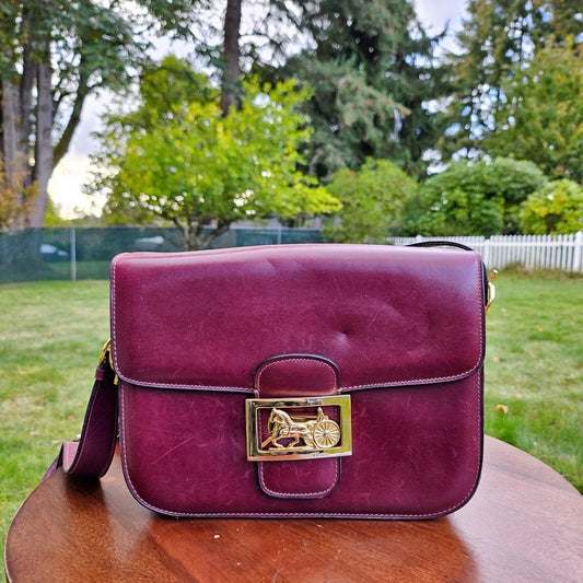 Vintage CELINE Horse Carriage Burgundy Italy Leather Shoulder Bag w Wallet